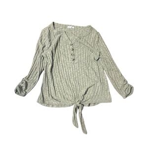 Maurices Womens Green Knit Tie Knot Blouse Sz Large V-Neck With Buttons‎